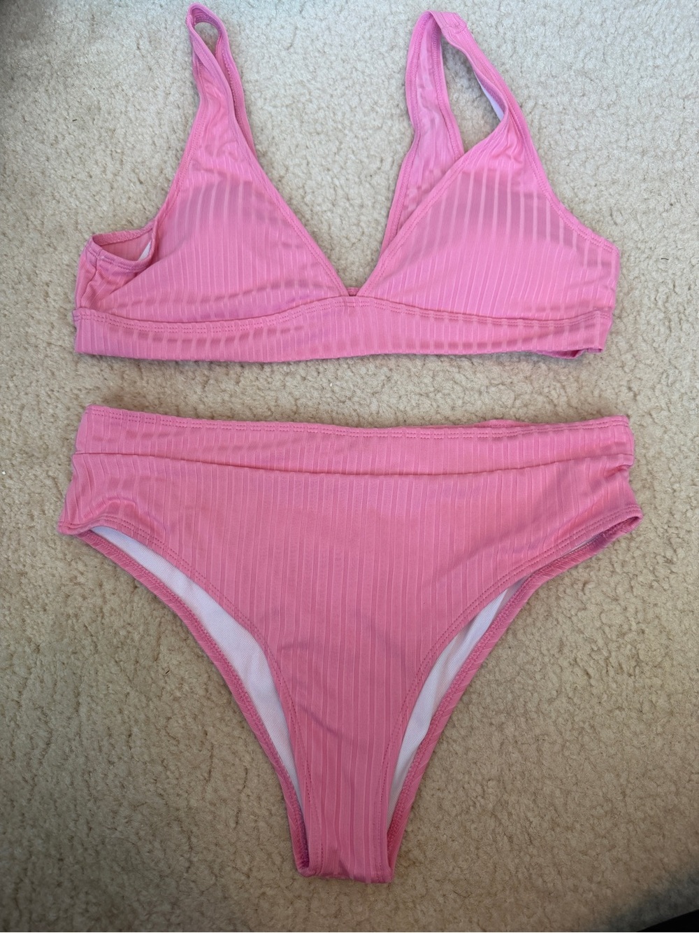 SHEIN Pink Ribbed Triangle Bikini Set